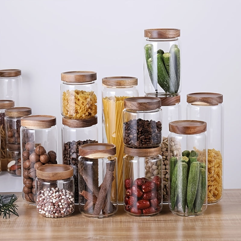 Glass Storage Jar with Bamboo Lid – Airtight Kitchen Canister