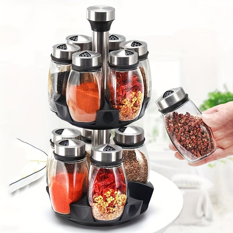 360° Rotating Spice Rack with Glass Jars – 6/12pcs