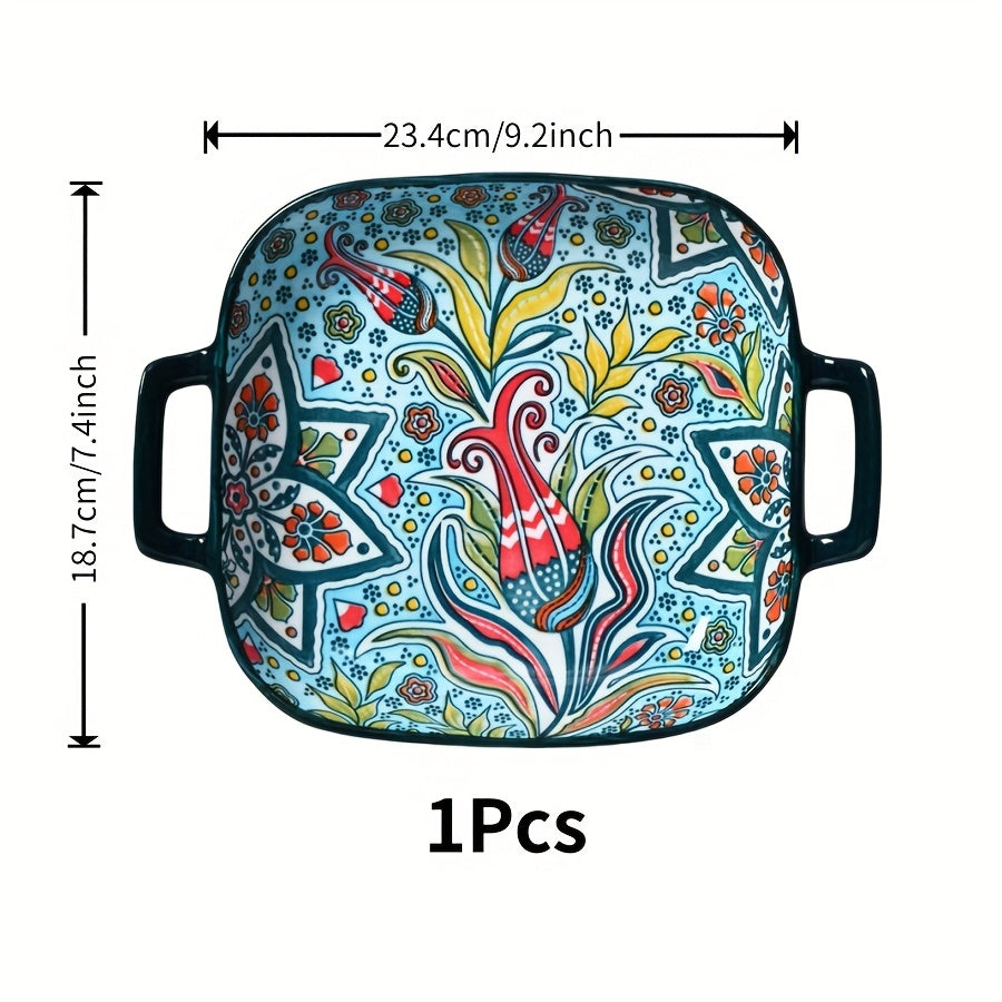 Bohemian Square Ceramic Salad Plates with Handles