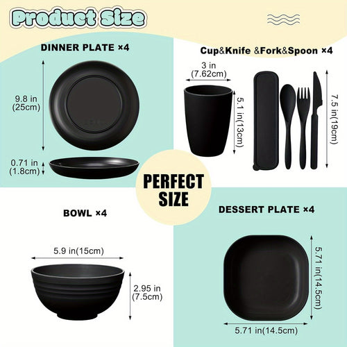 32-Piece Wheat Straw Dinnerware Set – Unbreakable Plates, Bowls & Utensils