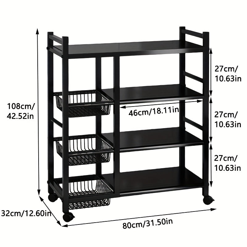 Adjustable Rolling Storage Rack with Wire Baskets