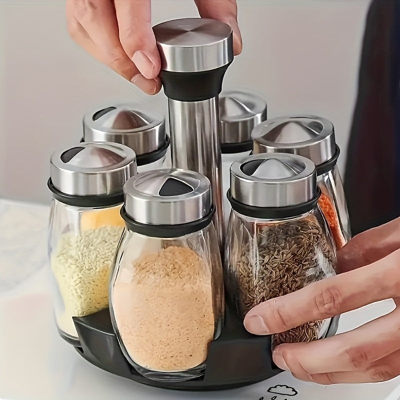 360° Rotating Spice Rack with Glass Jars – 6/12pcs
