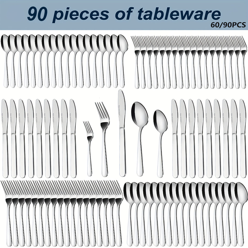 Stainless Steel Silverware Set – 60/90 PCS Cutlery Set for 18