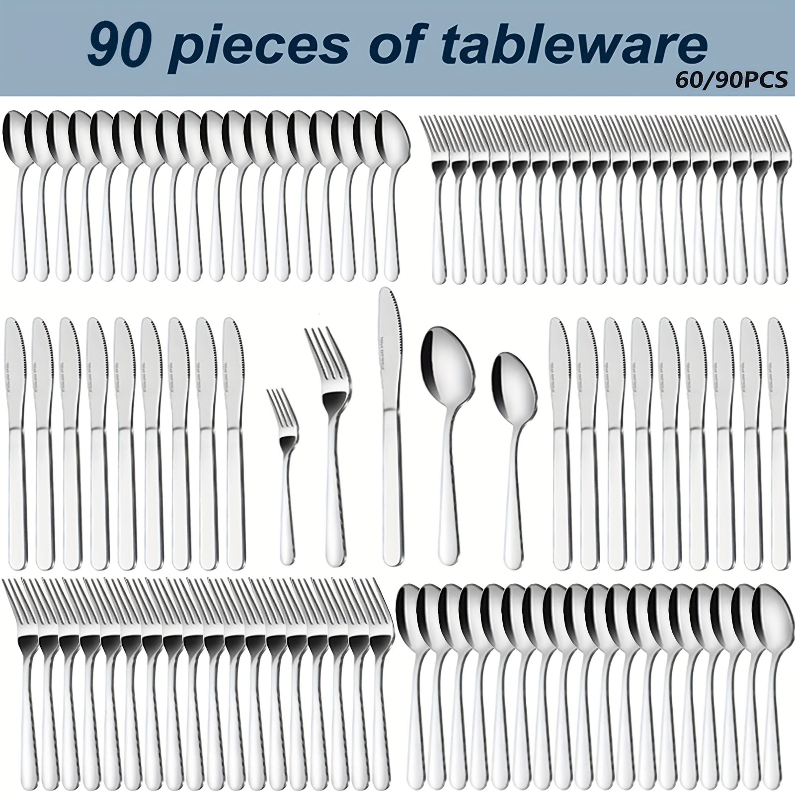 Stainless Steel Silverware Set – 60/90 PCS Cutlery Set for 18