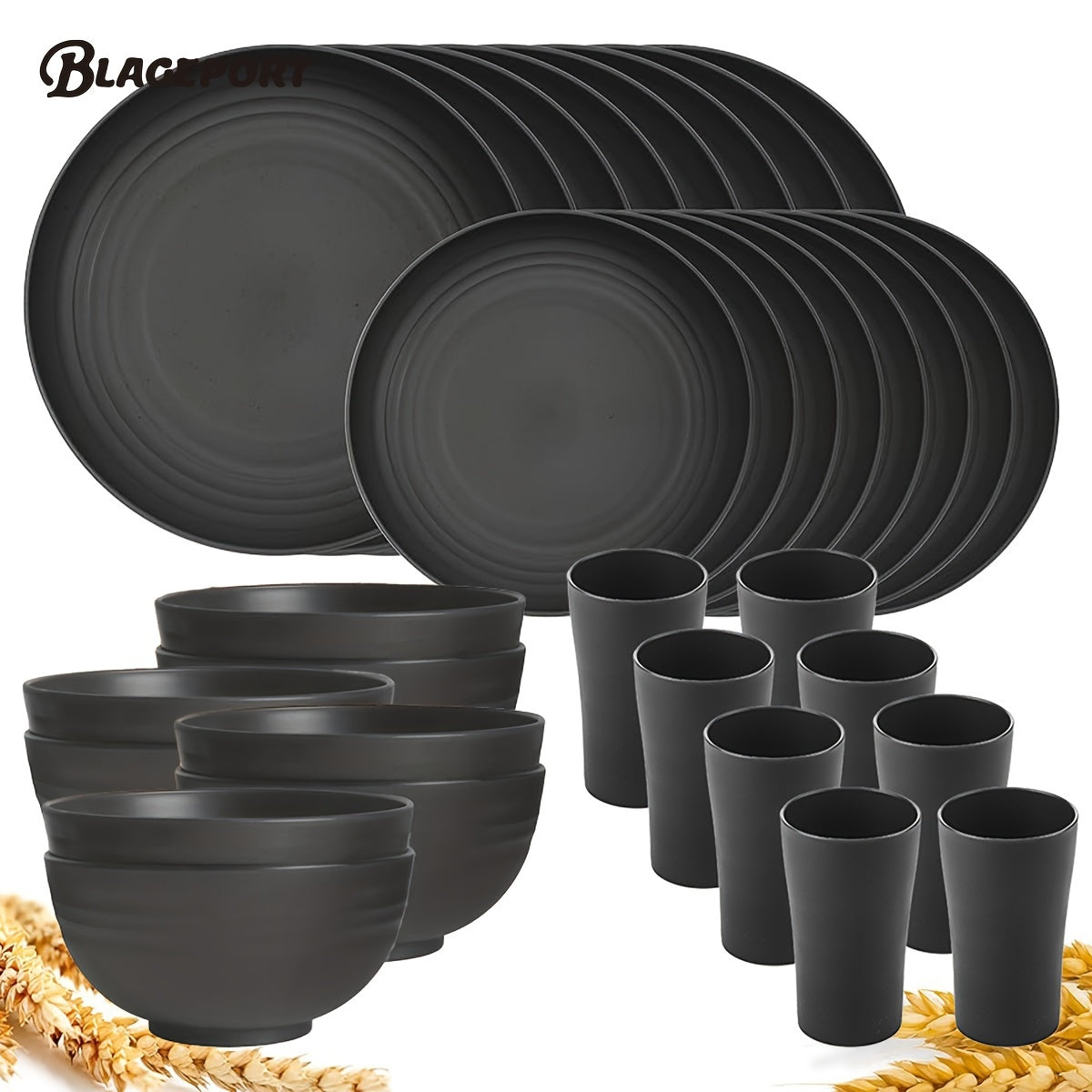 32-Piece Wheat Straw Dinnerware Set – Reusable Plates, Bowls & Cups (Service for 8)