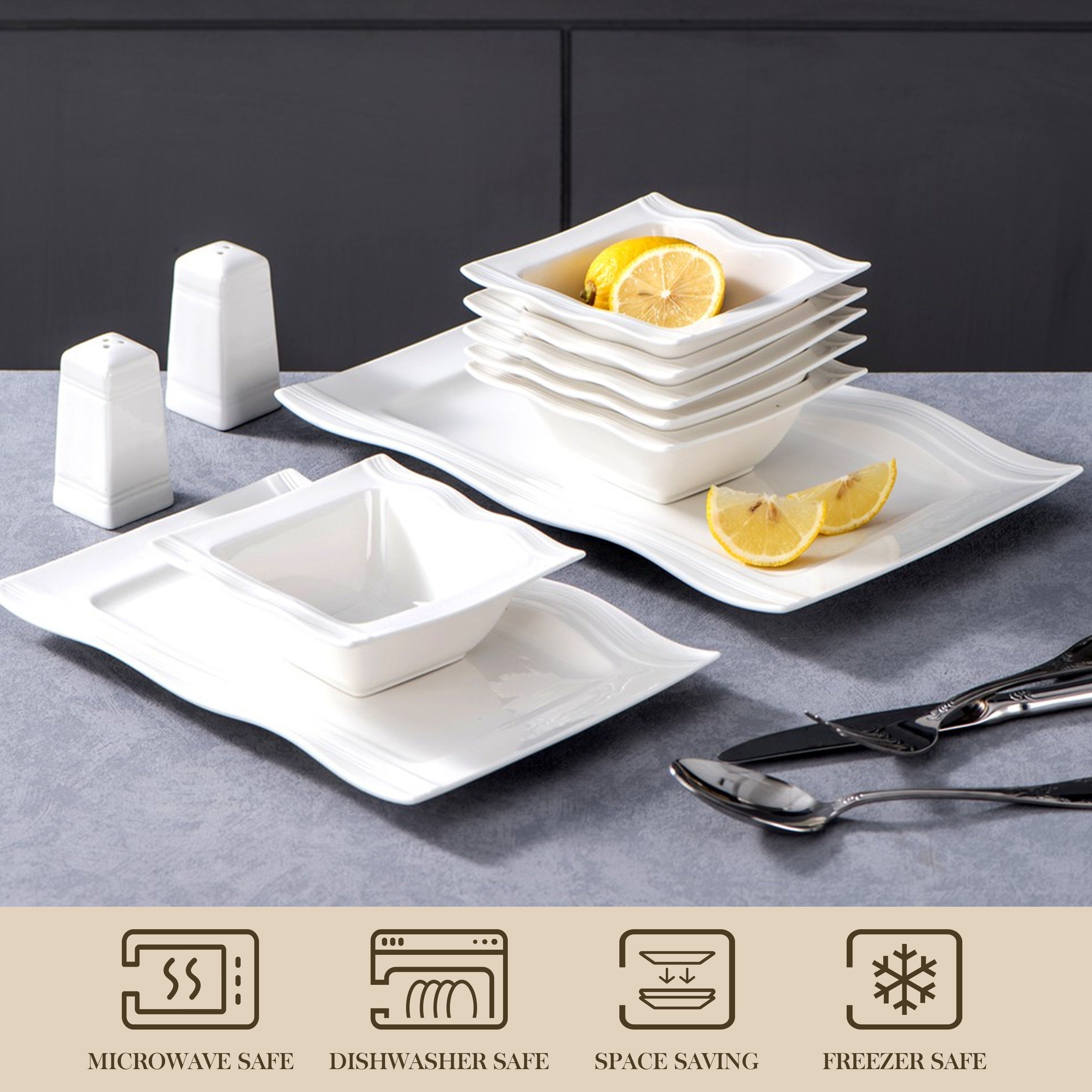 Square-Shaped  Porcelain Dinnerware Set -  28 PCs