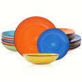 18-Piece Handpainted Stoneware Dinnerware Set – Multicolor Spiral Design (Service for 6)