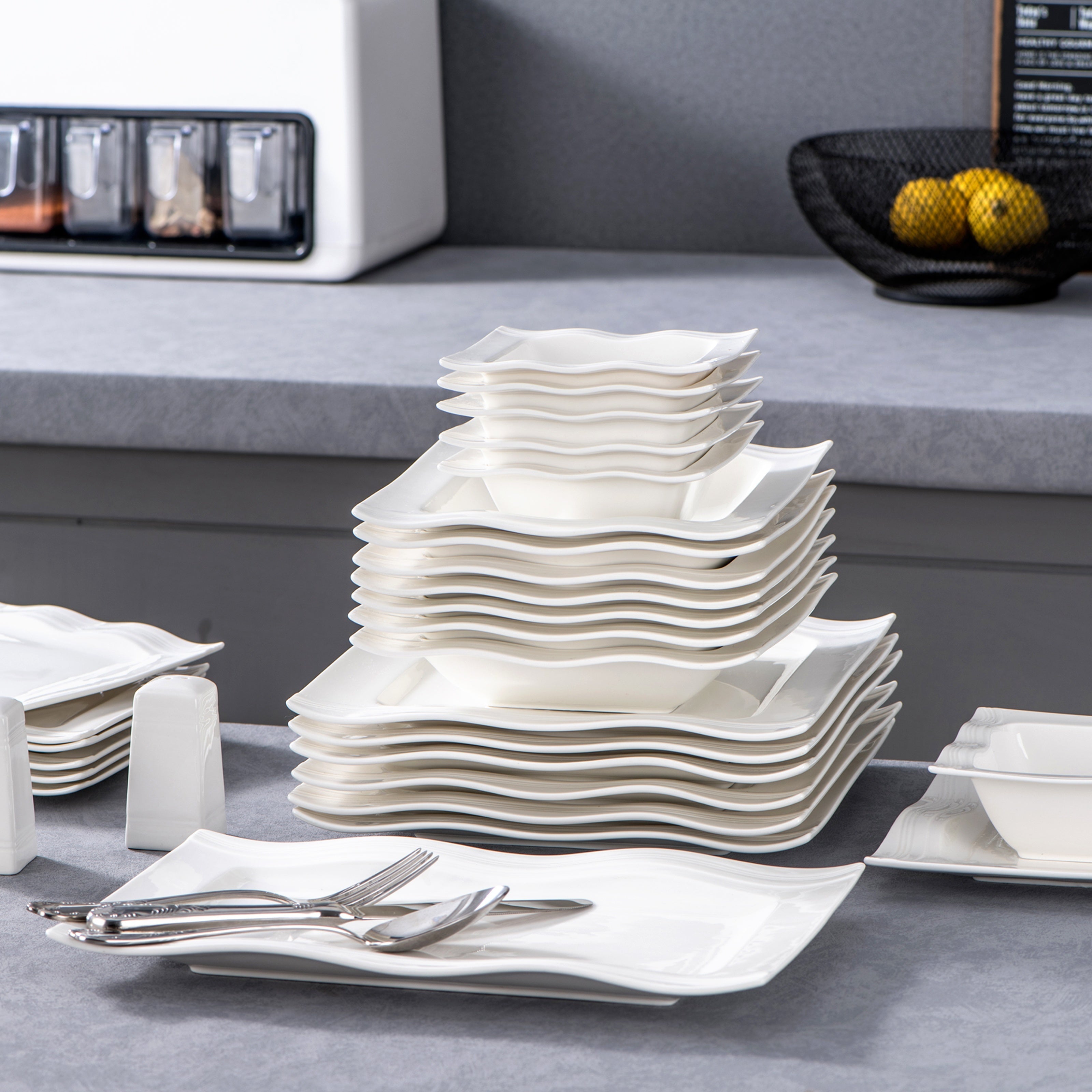 Square-Shaped  Porcelain Dinnerware Set -  28 PCs