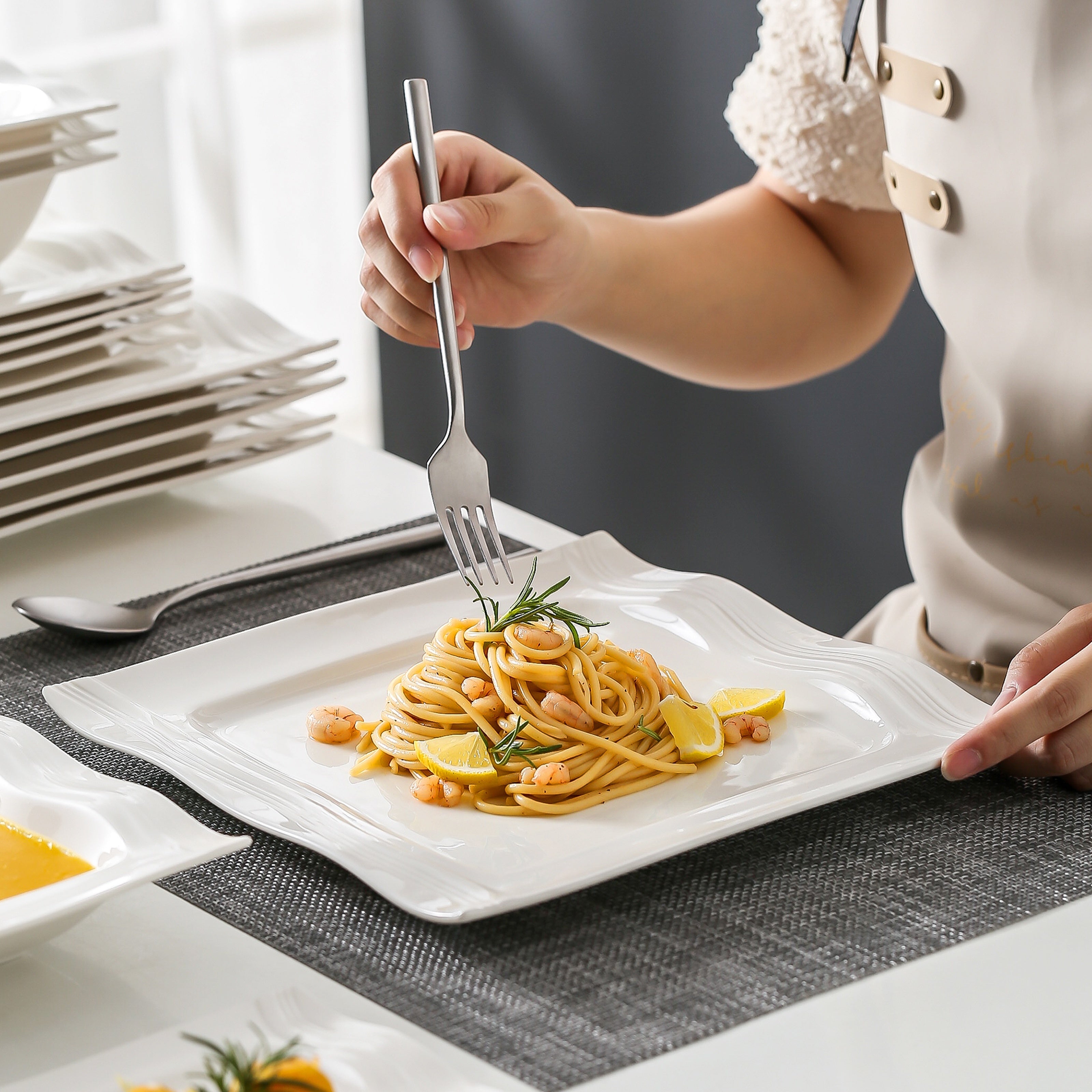 Square-Shaped  Porcelain Dinnerware Set -  28 PCs