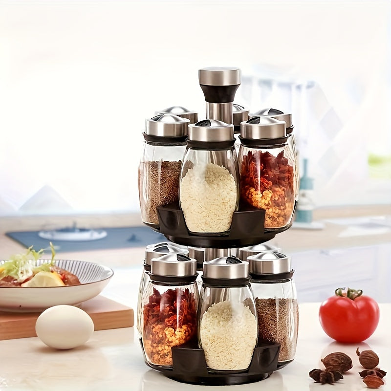 360° Rotating Spice Rack with Glass Jars – 6/12pcs