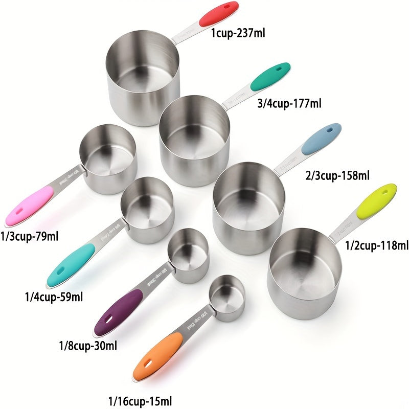 Juego de tazas medidoras de colores y cucharas medidoras de acero inoxidable