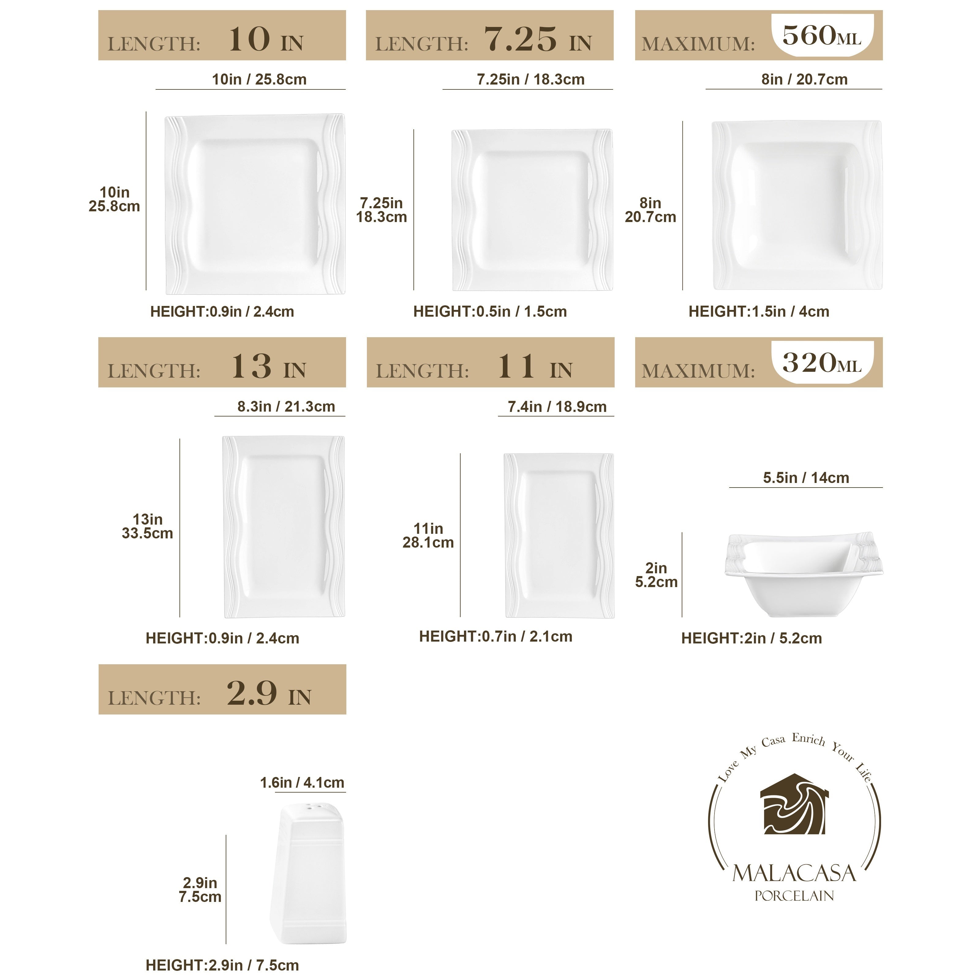 Square-Shaped  Porcelain Dinnerware Set -  28 PCs