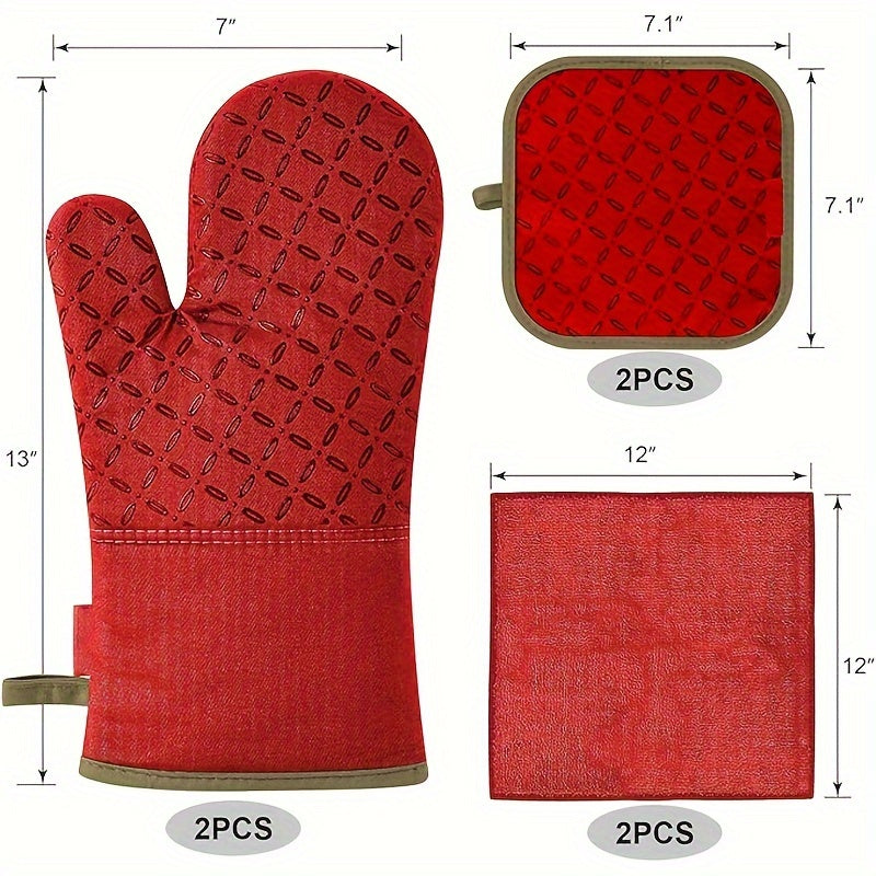 6-Piece Oven Mitts & Pot Holders Set – Heat Resistant Cooking Gloves