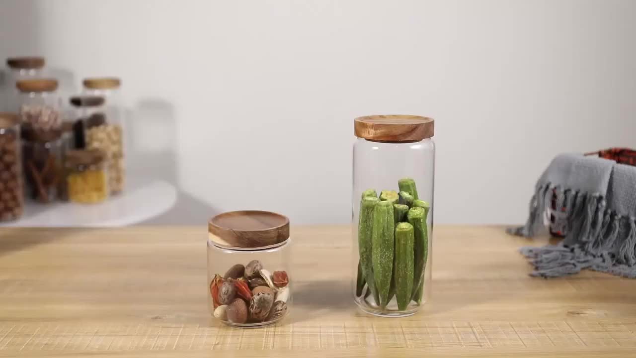 Glass Storage Jar with Bamboo Lid – Airtight Kitchen Canister