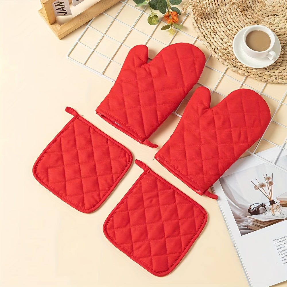 4-Piece Heat-Resistant Oven Mitts & Insulation Pads Set
