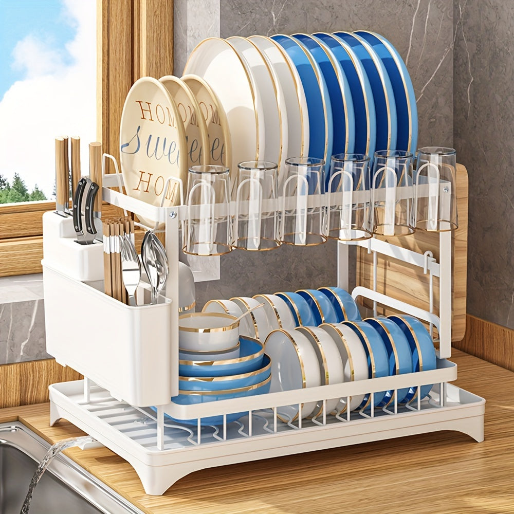 2-Tier Dish Drying Rack with Drainboard