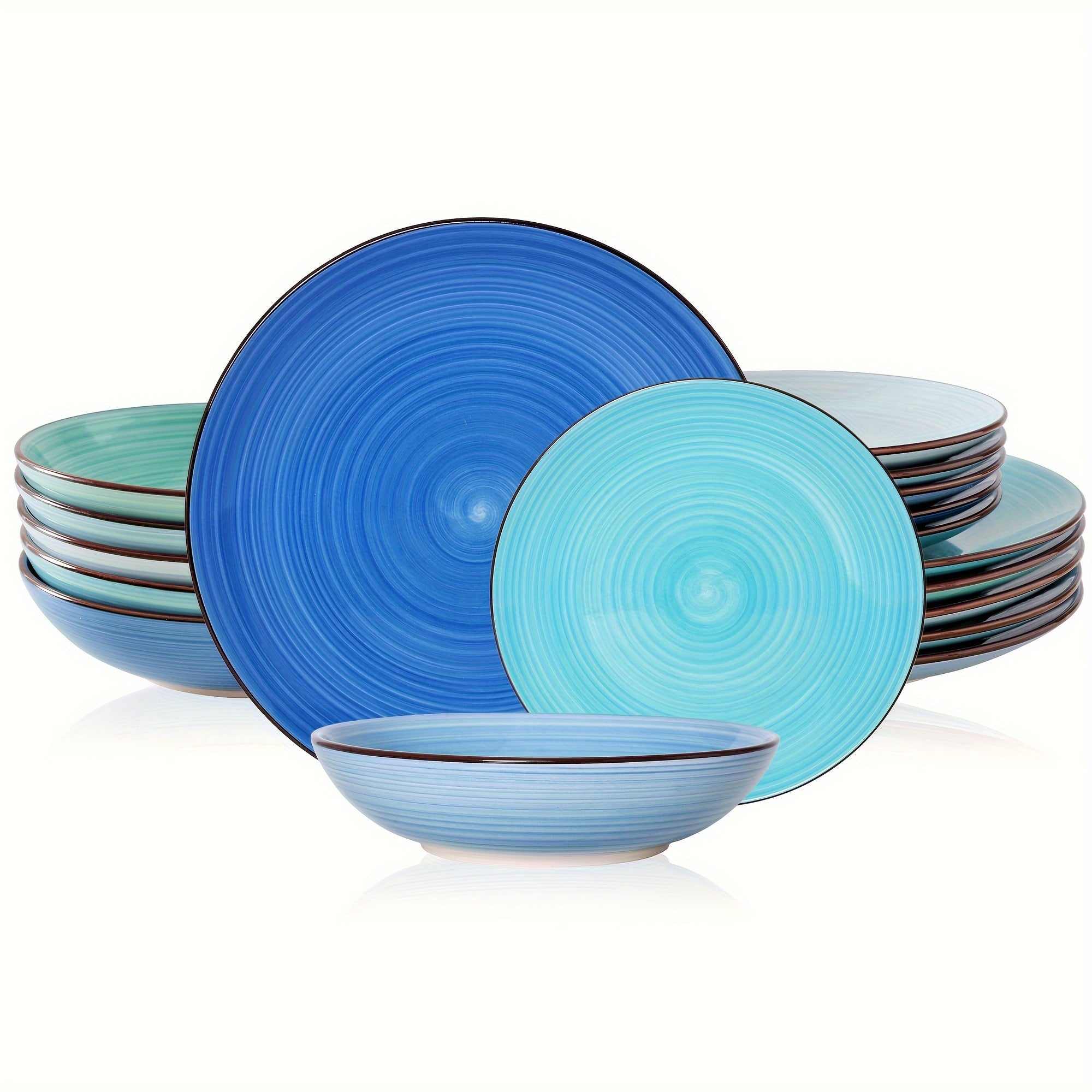 18-Piece Handpainted Stoneware Dinnerware Set – Multicolor Spiral Design (Service for 6)