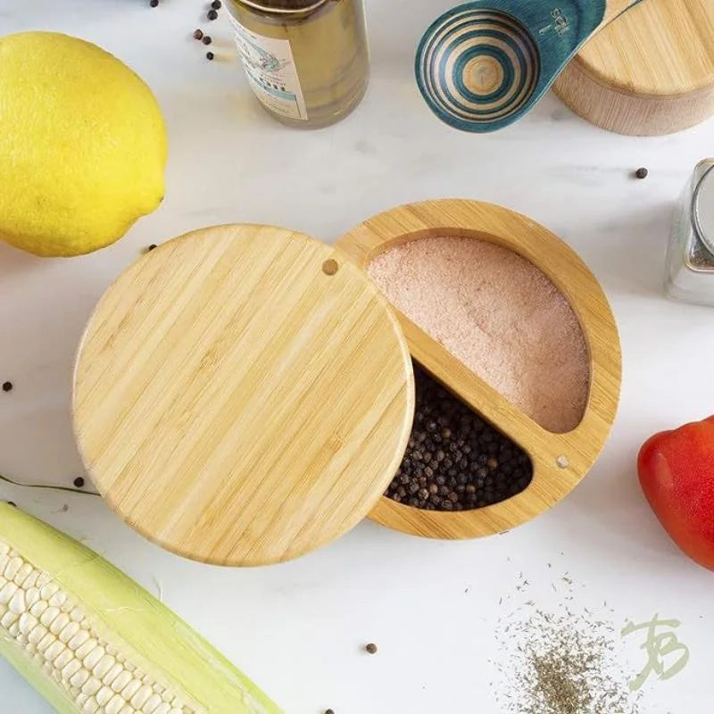 Bamboo Salt Jar & Circular Seasoning Box