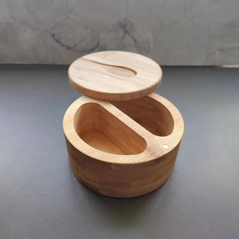 Bamboo Salt Jar & Circular Seasoning Box