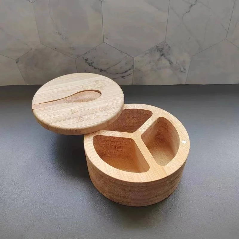 Bamboo Salt Jar & Circular Seasoning Box