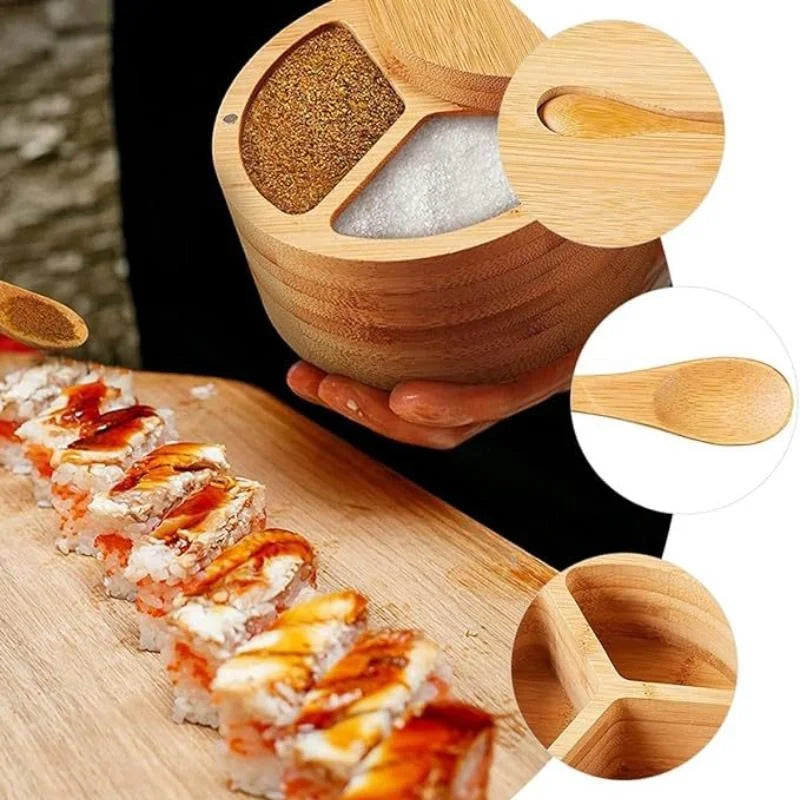 Bamboo Salt Jar & Circular Seasoning Box