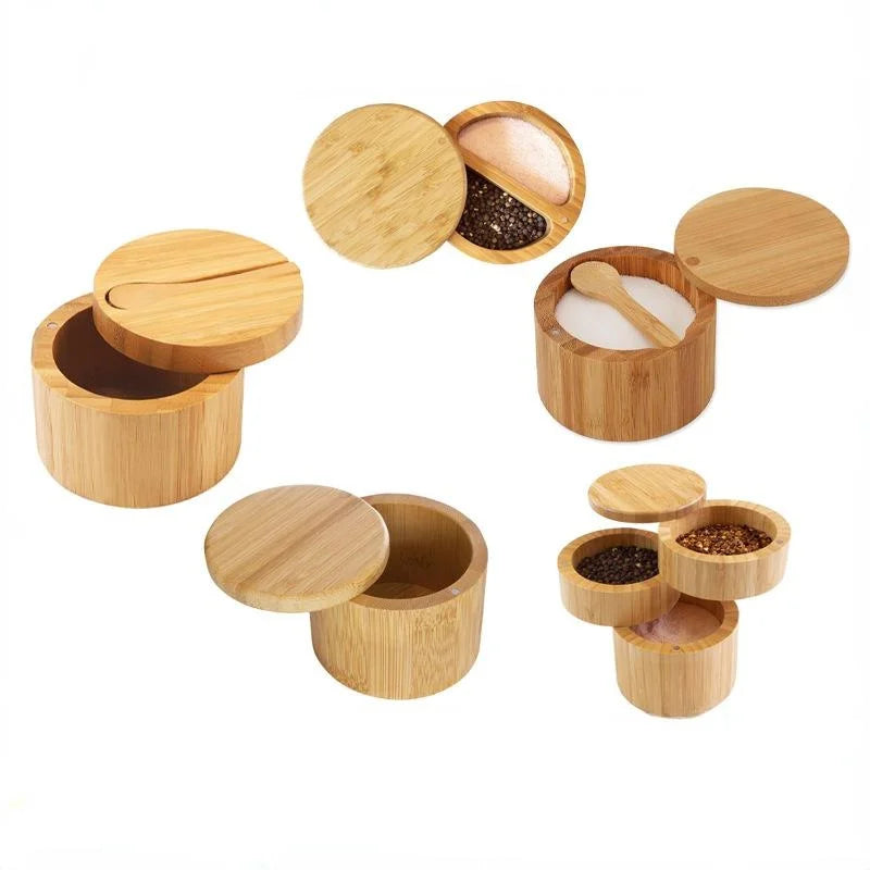 Bamboo Salt Jar & Circular Seasoning Box