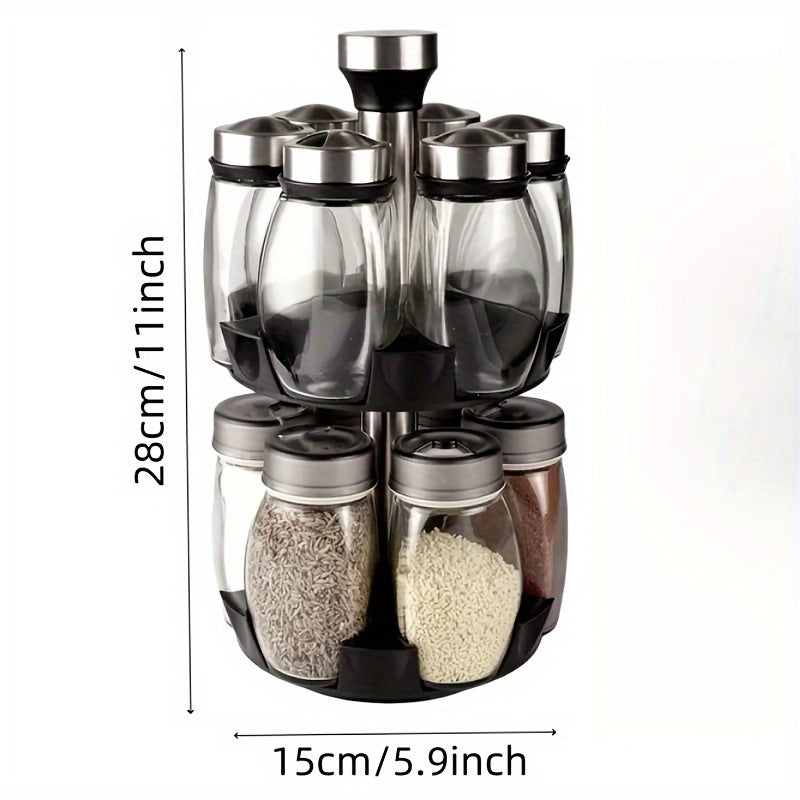 360° Rotating Spice Rack with Glass Jars – 6/12pcs