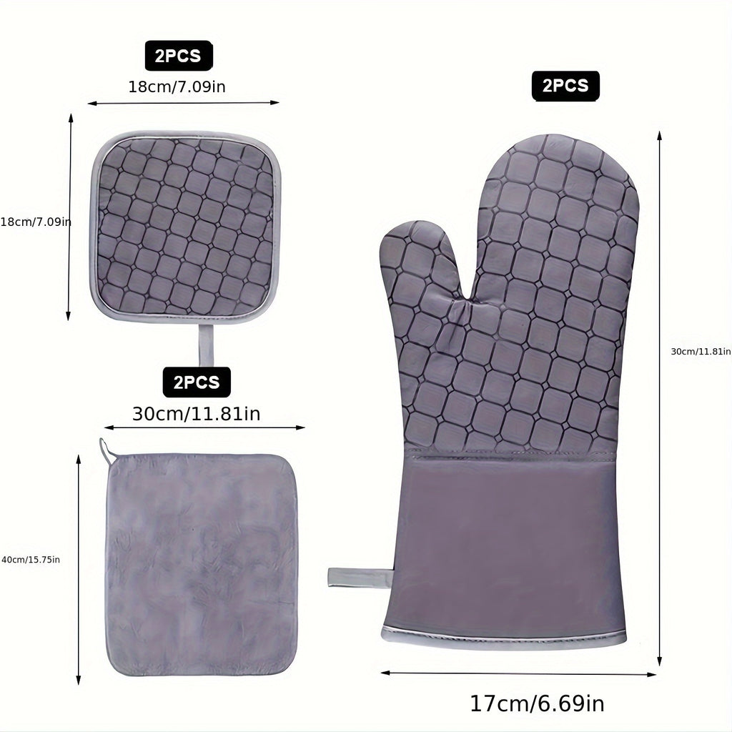 4-Piece Oven Mitts & Pot Holders Set – Heat Resistant 500°F