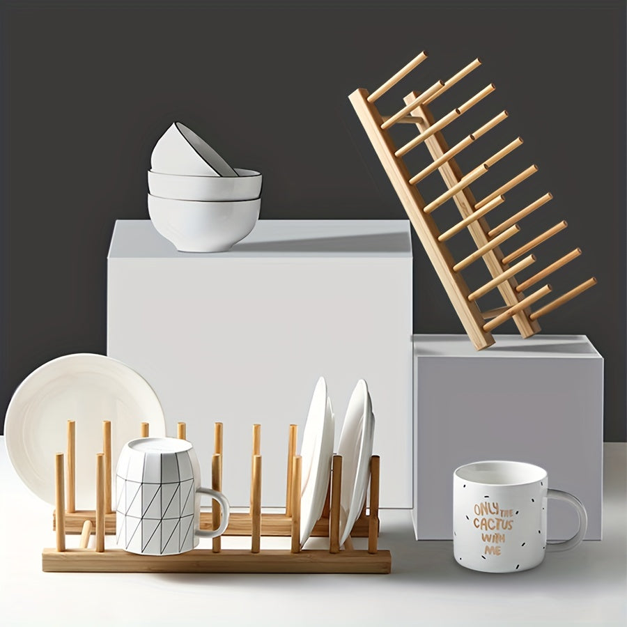 Bamboo Wooden Plate Rack
