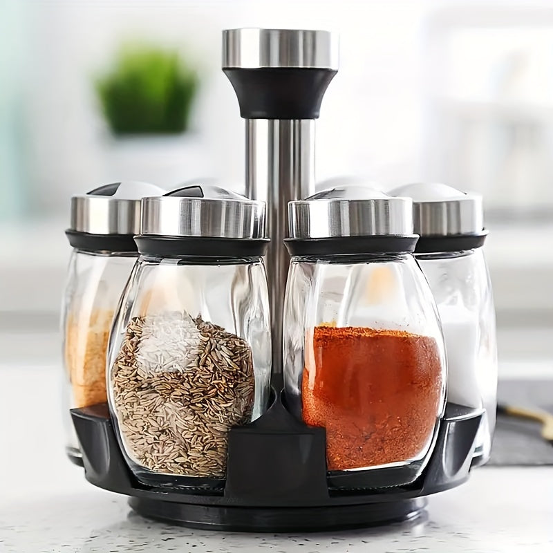 360° Rotating Spice Rack with Glass Jars – 6/12pcs