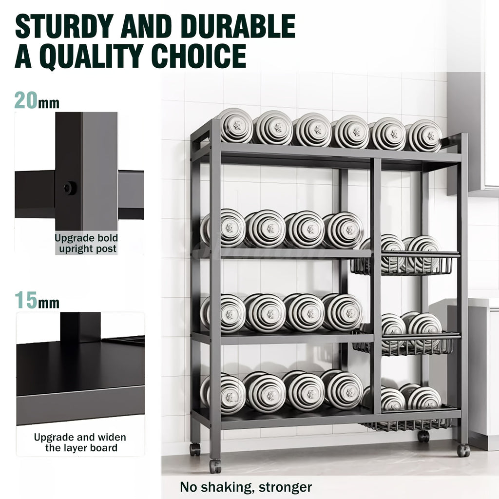 Adjustable Rolling Storage Rack with Wire Baskets
