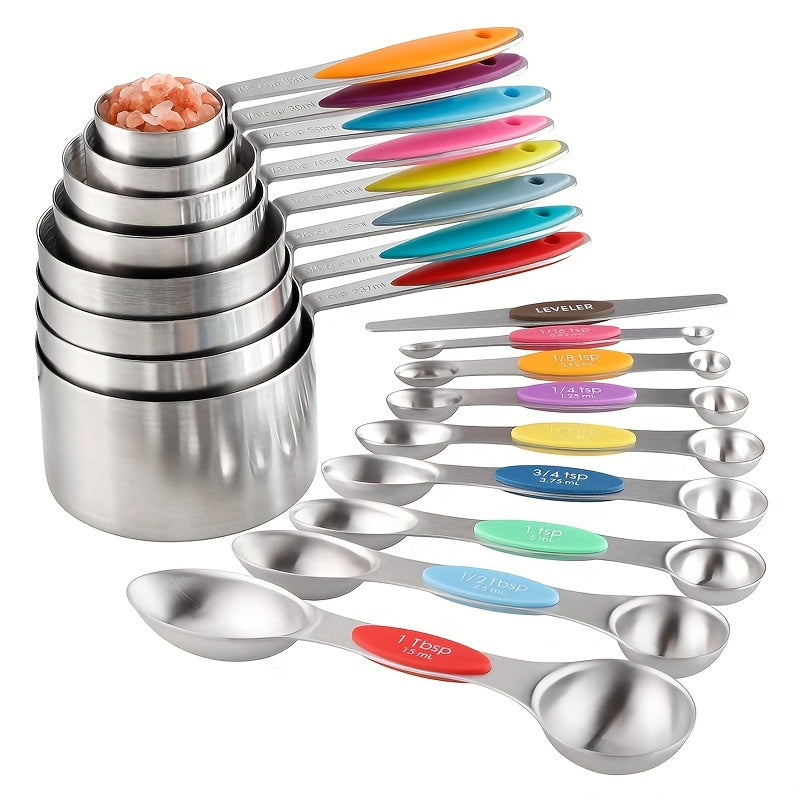 Colorful Measuring Cups & Stainless Steel Measuring Spoons Set