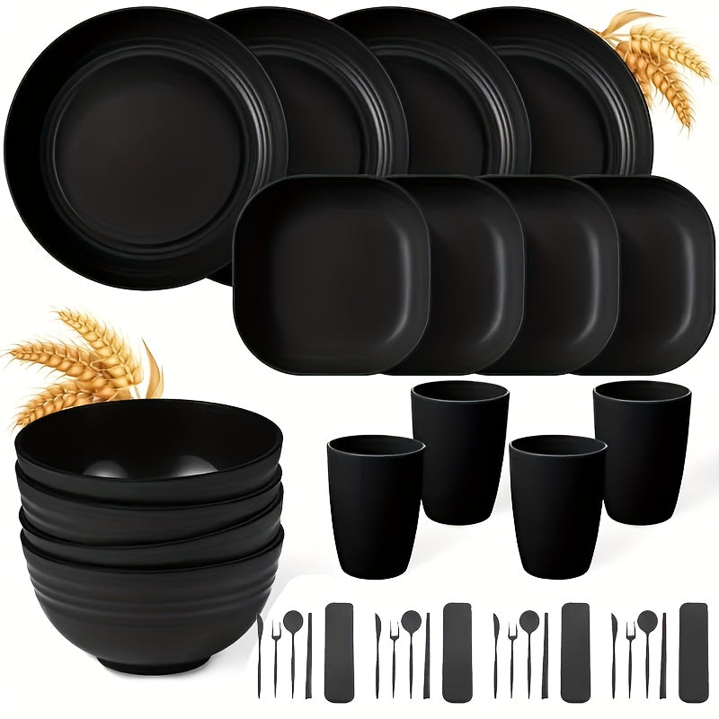32-Piece Wheat Straw Dinnerware Set – Unbreakable Plates, Bowls & Utensils