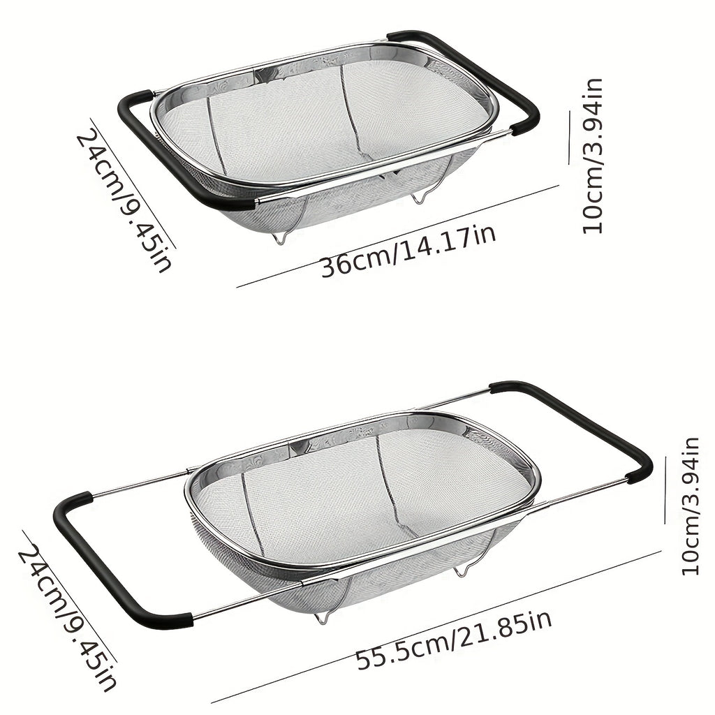 Stainless Steel Sink Colander & Adjustable Drain Basket
