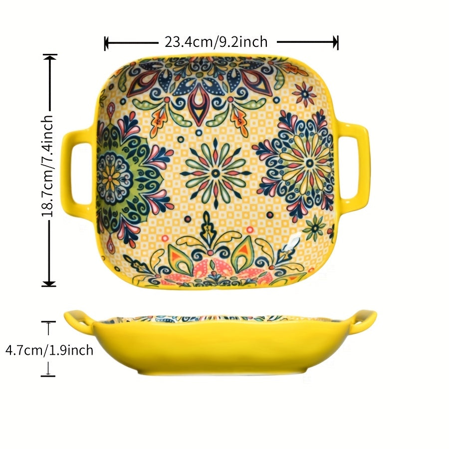 Bohemian Square Ceramic Salad Plates with Handles