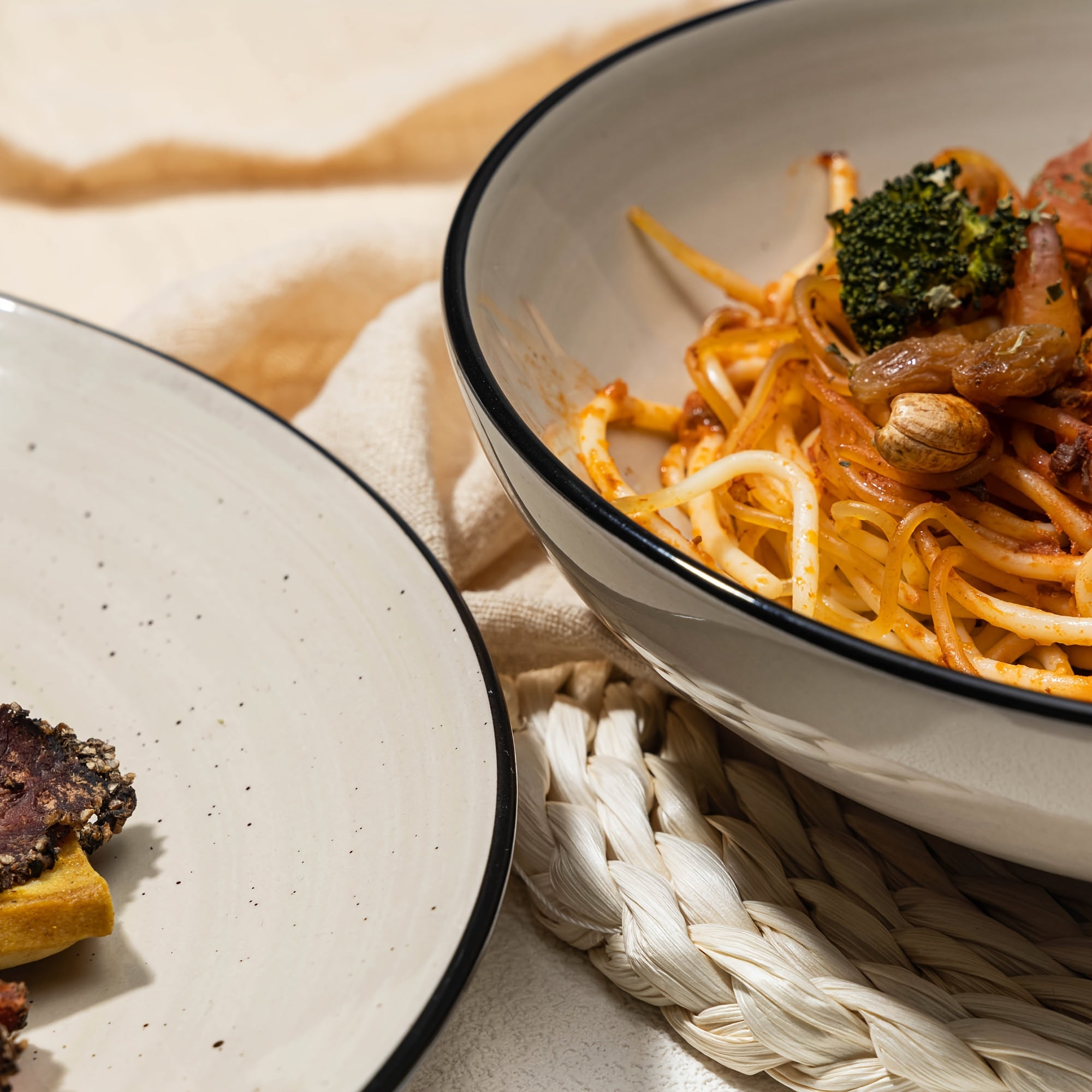 18-Piece Stoneware Dinnerware Set – Hand-Painted Spiral Design