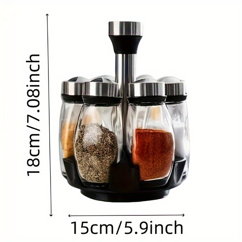 360° Rotating Spice Rack with Glass Jars – 6/12pcs
