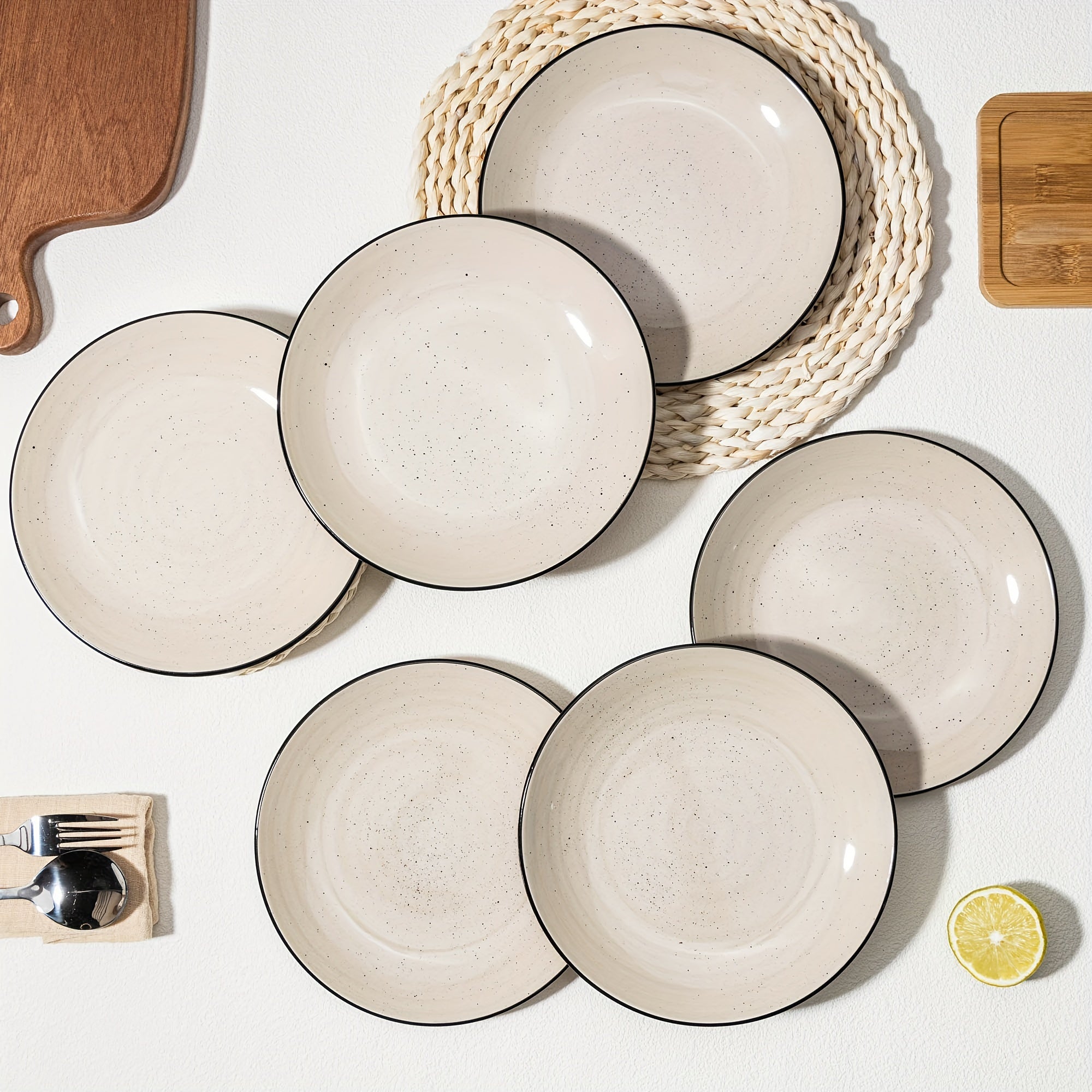 18-Piece Stoneware Dinnerware Set – Hand-Painted Spiral Design