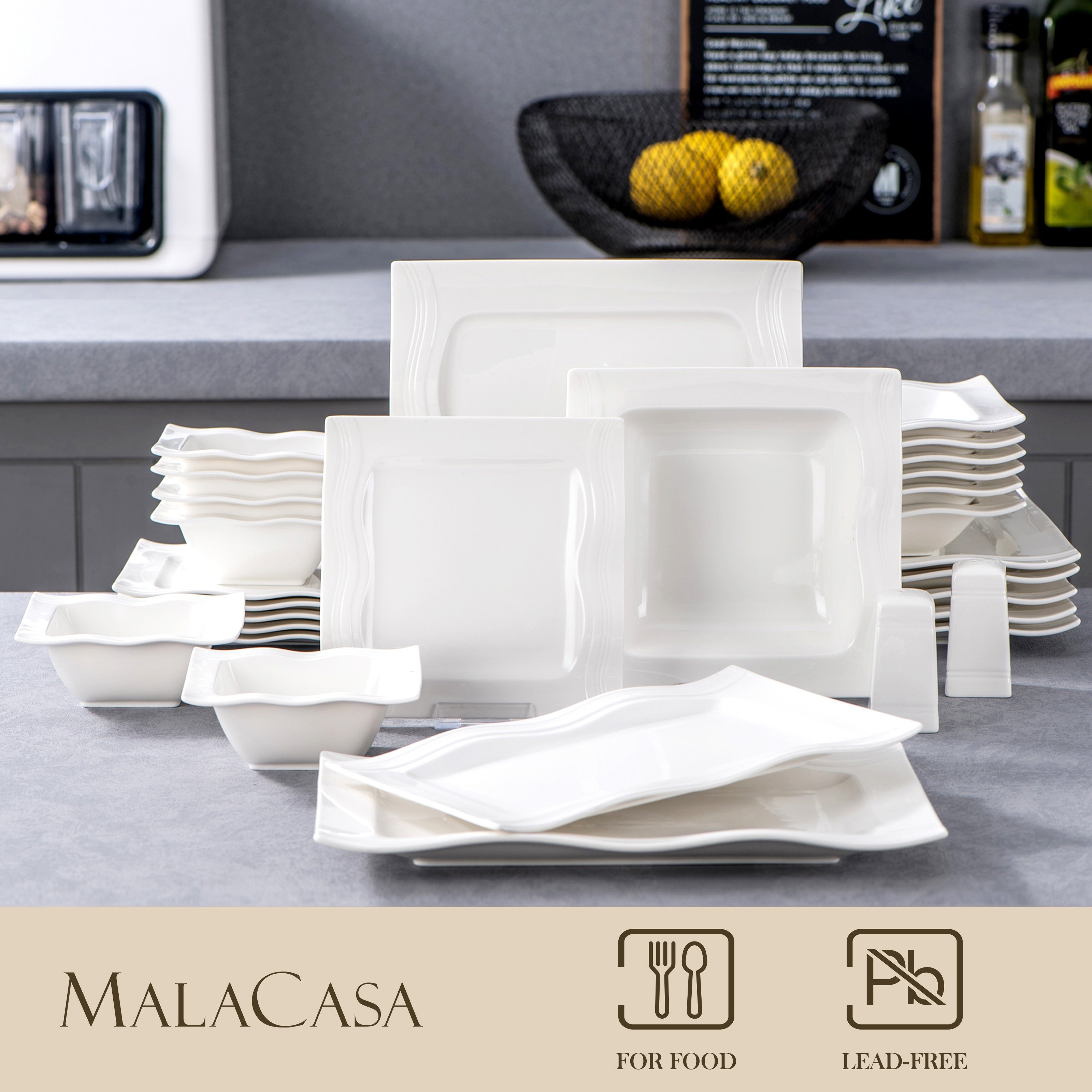 Square-Shaped  Porcelain Dinnerware Set -  28 PCs