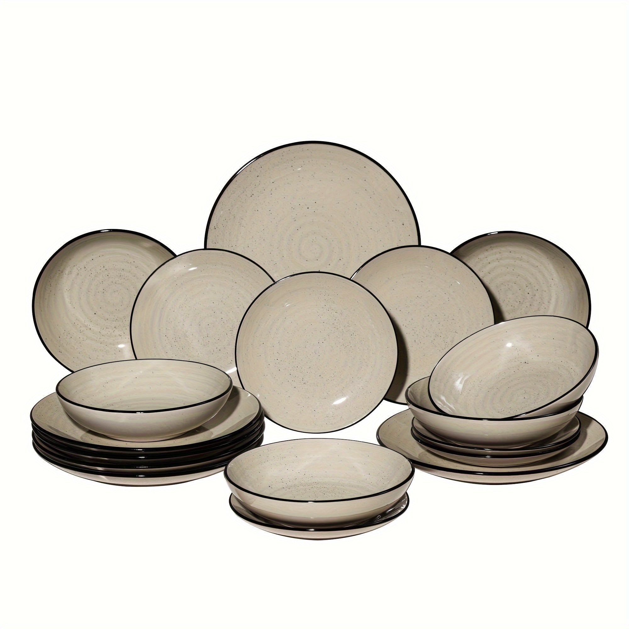 18-Piece Stoneware Dinnerware Set – Hand-Painted Spiral Design