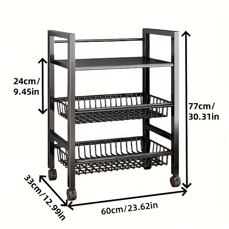 Adjustable Rolling Storage Rack with Wire Baskets