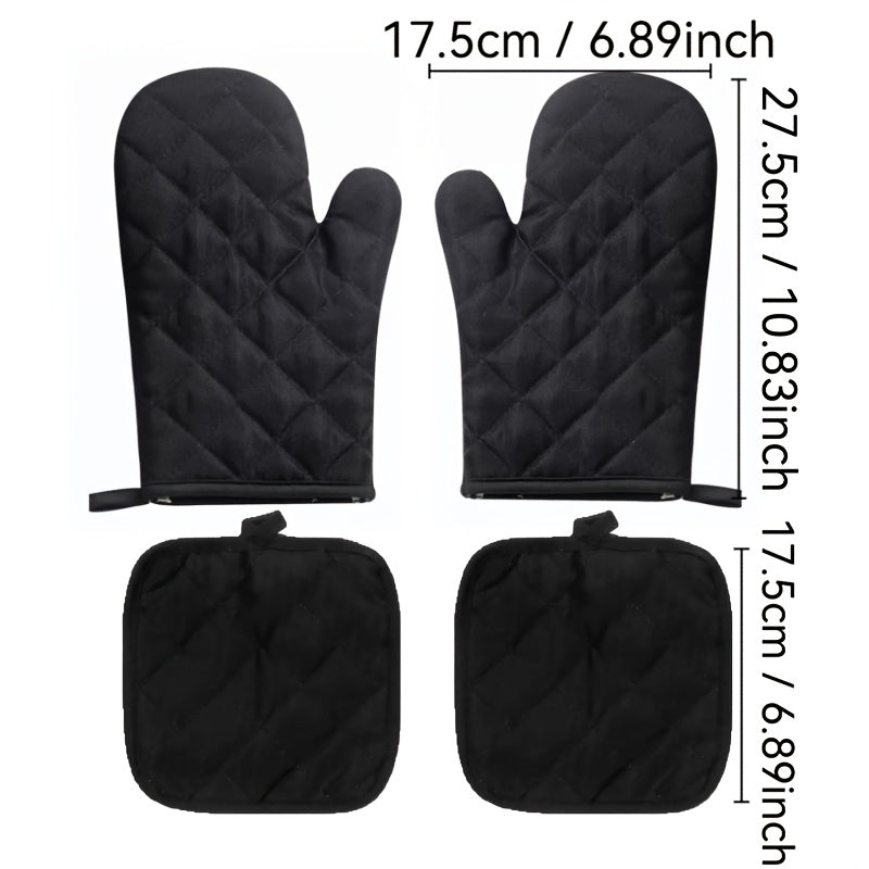 4-Piece Heat-Resistant Oven Mitts & Insulation Pads Set