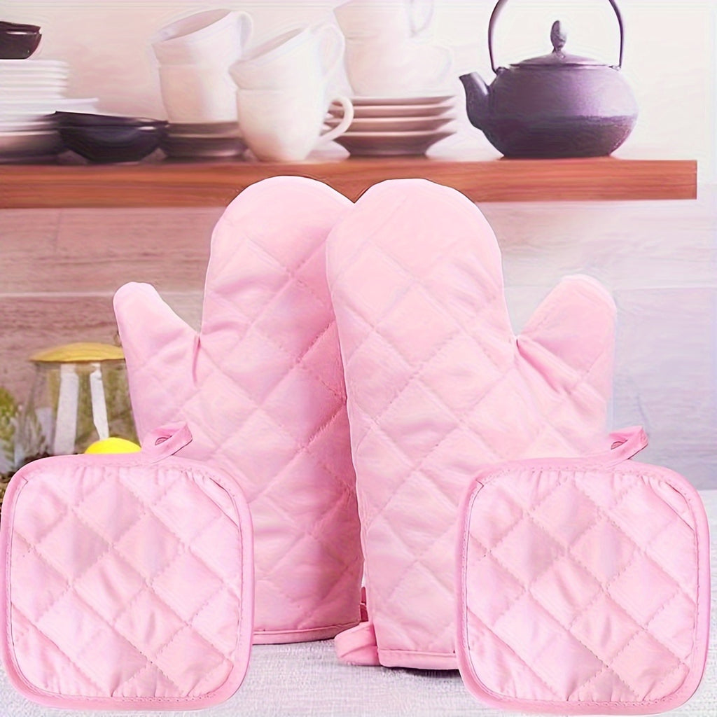 4-Piece Heat-Resistant Oven Mitts & Insulation Pads Set