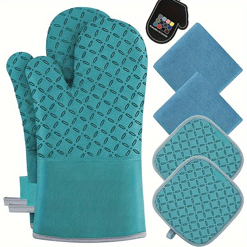 6-Piece Oven Mitts & Pot Holders Set – Heat Resistant Cooking Gloves